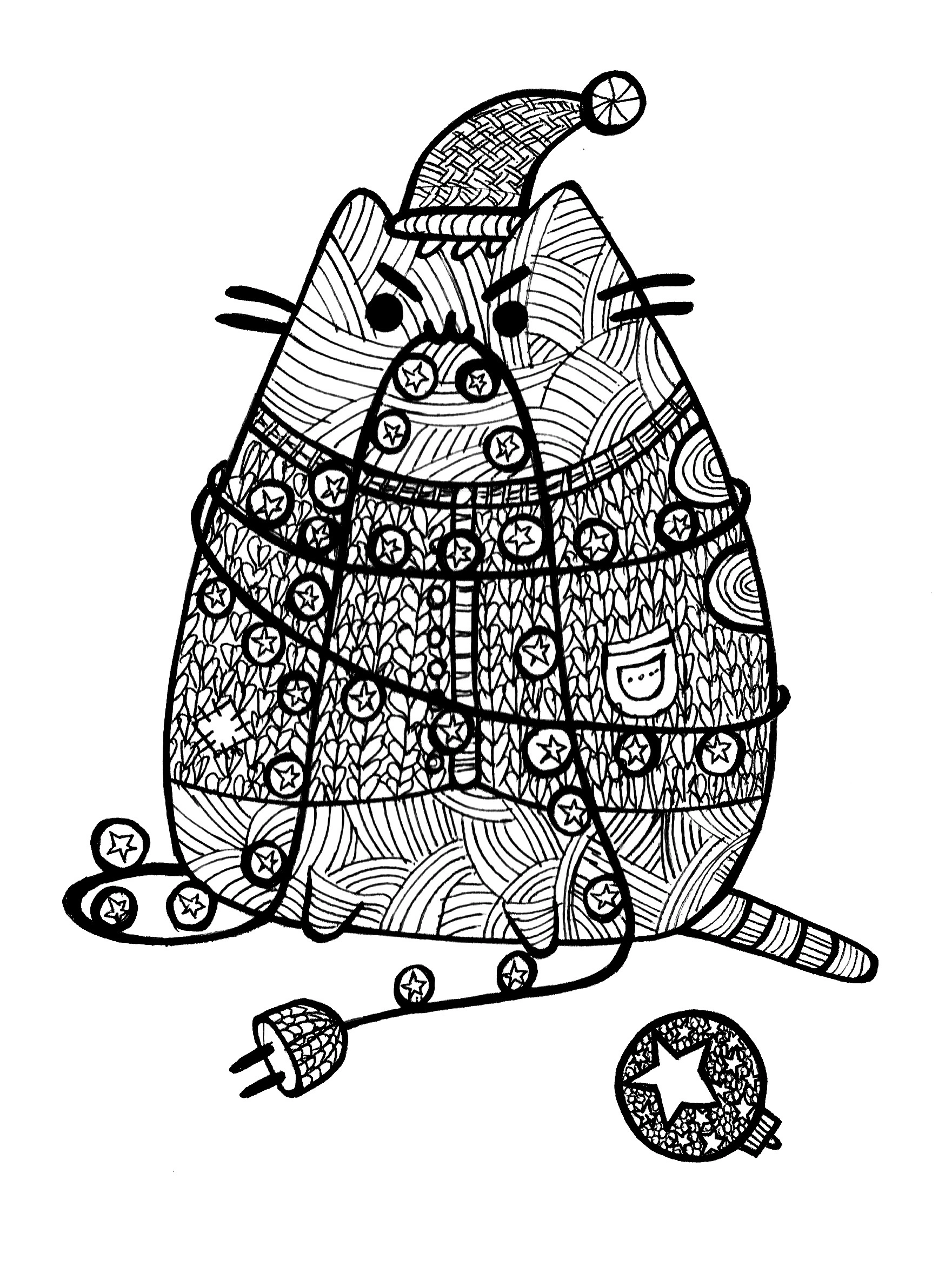 Kolorowanka Pusheen jako choinka